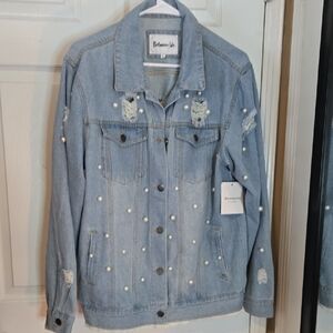 Pearl-Embellished Denim Jacket NWT
